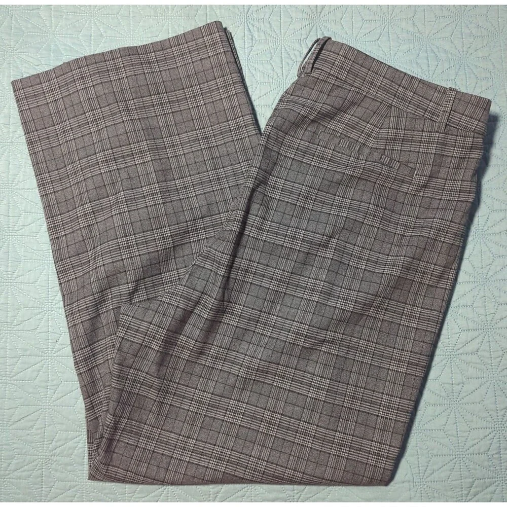 J.Crew Grey Glen Plaid Wide Leg Trousers High Rise Women's 16 W38 L29 Business